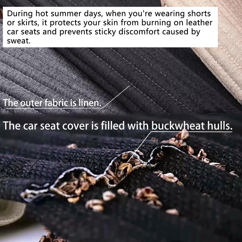 Suninbox Beige Car Seat Covers,Buckwheat Hulls Universal Bottom Seat Cover Front Seats Only,Cloth Tan Driver Car Seat Protector,Car Seat Pads Cushions for Automobiles,Beige - Image 2